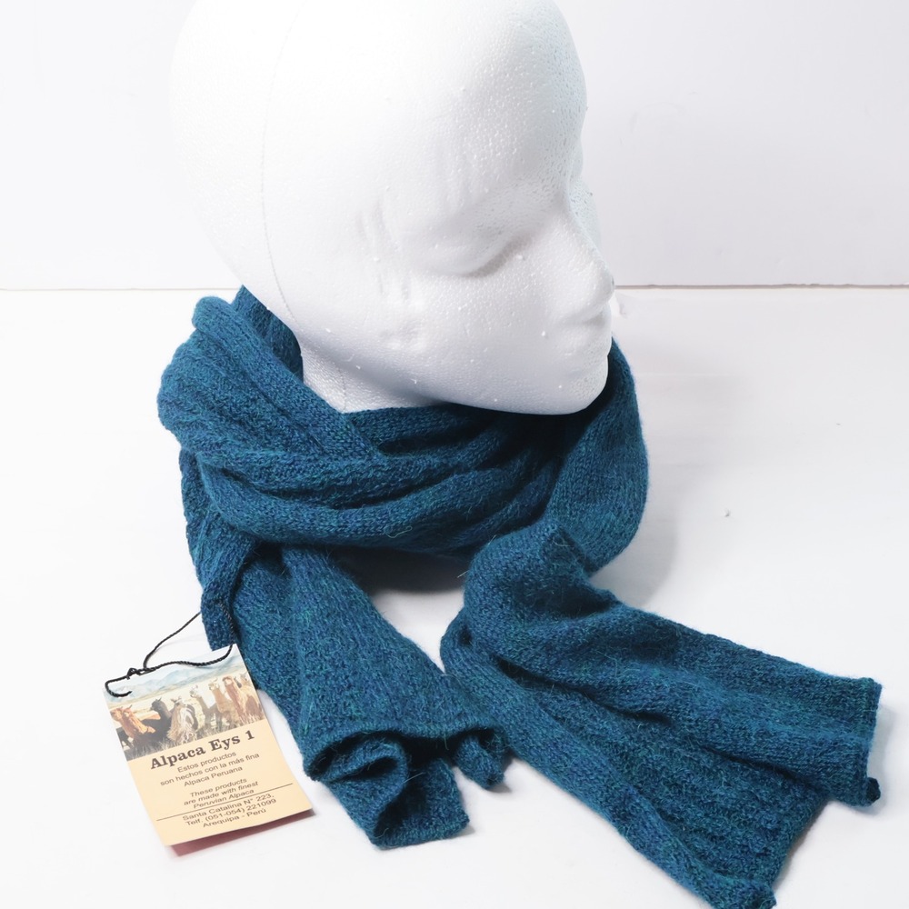 NWT Teal Blue 100% Baby Alpaca Rectangle Scarf Made in Peru Gift Boho Luxury